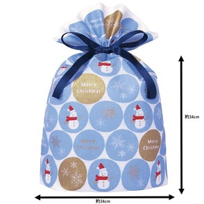 クリスマス ラッピング袋 不織布 スノーボール／ライトブルーL