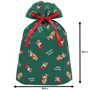 クリスマス ラッピング袋 不織布 キャンディベア／グリーン4L