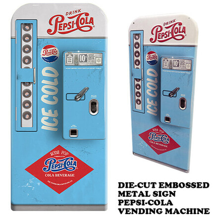 国内発送 ダイカットエンボスメタルサイン MACHINE VENDING PEPSI‐COLA アンティーク雑貨